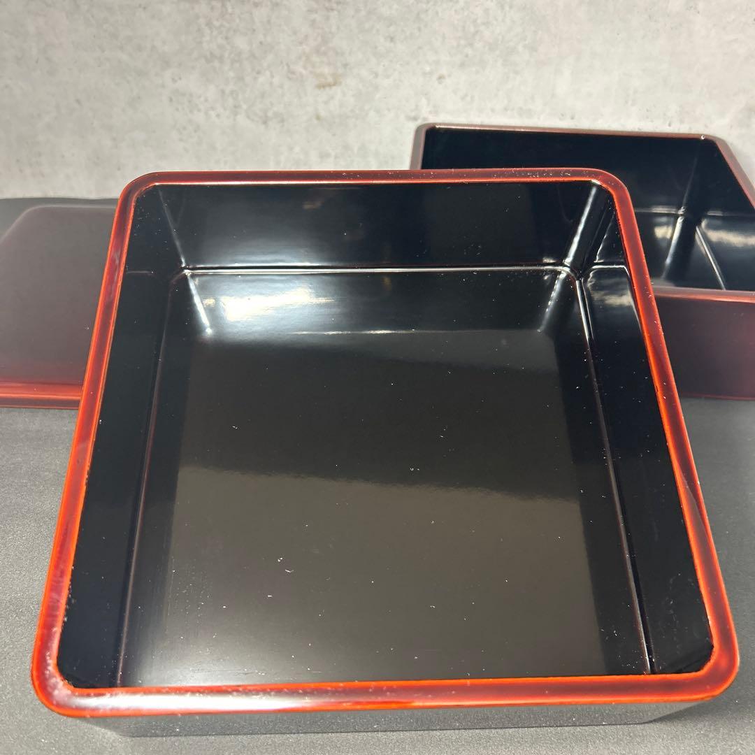 会津塗　三段重　重箱　漆器　溜め塗り6.5寸　内黒