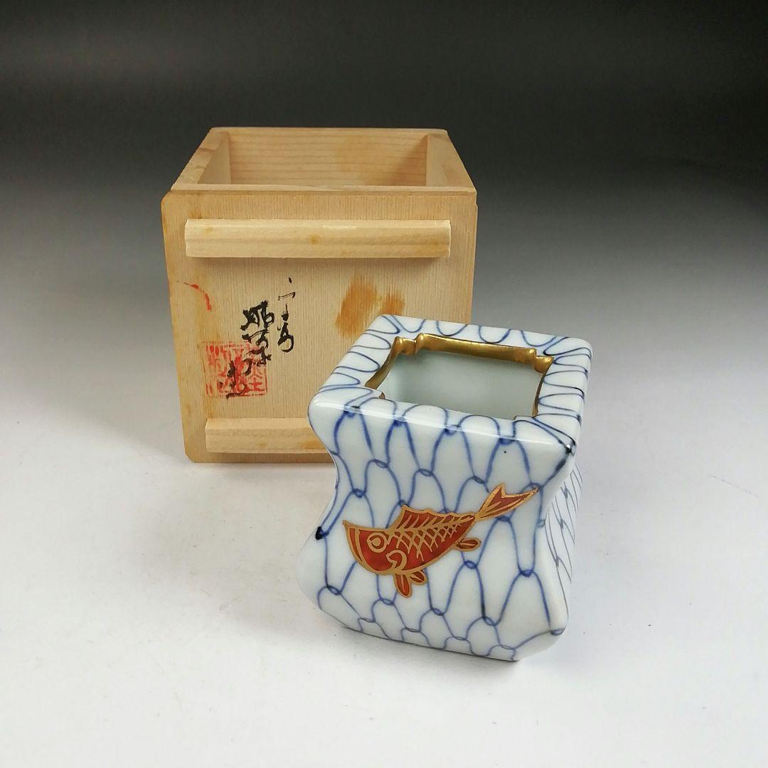 Ｗ１２４　蓋置　『色絵　網目』『高野昭阿弥 造』　共箱　茶道具