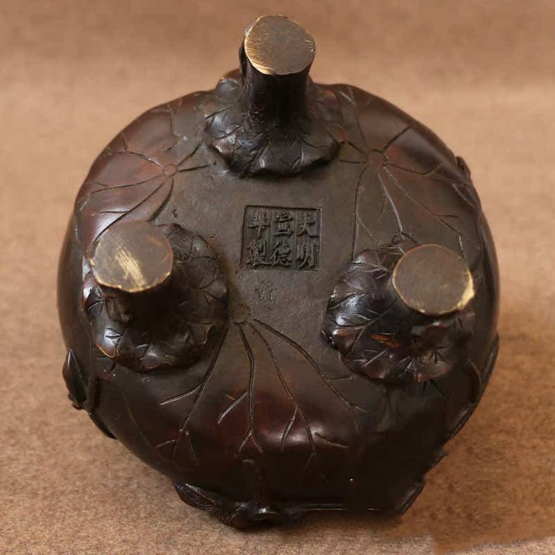銅器 蓮葉蓮華香炉 仏具 香道具 工芸品 置物