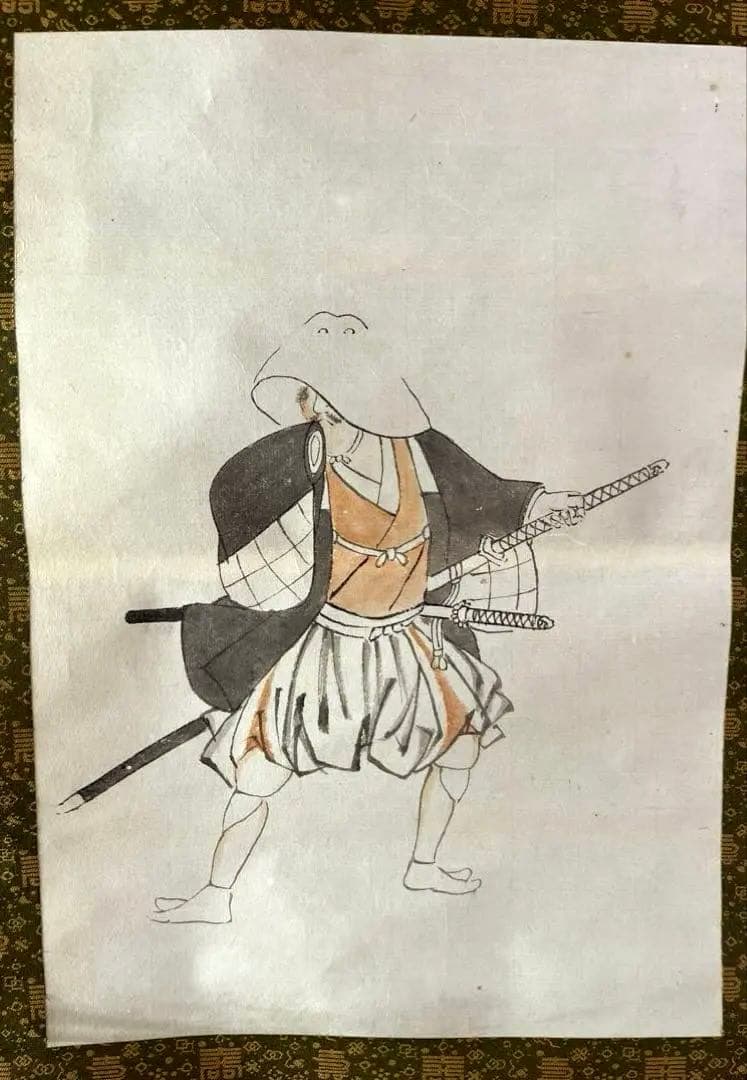 ［武士図］無落款 江戸時代人物画　水墨画　紙本　掛け軸　浮世絵