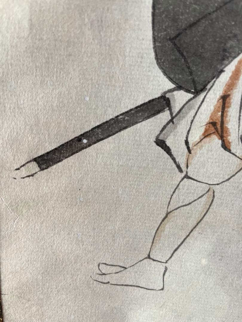 ［武士図］無落款 江戸時代人物画　水墨画　紙本　掛け軸　浮世絵