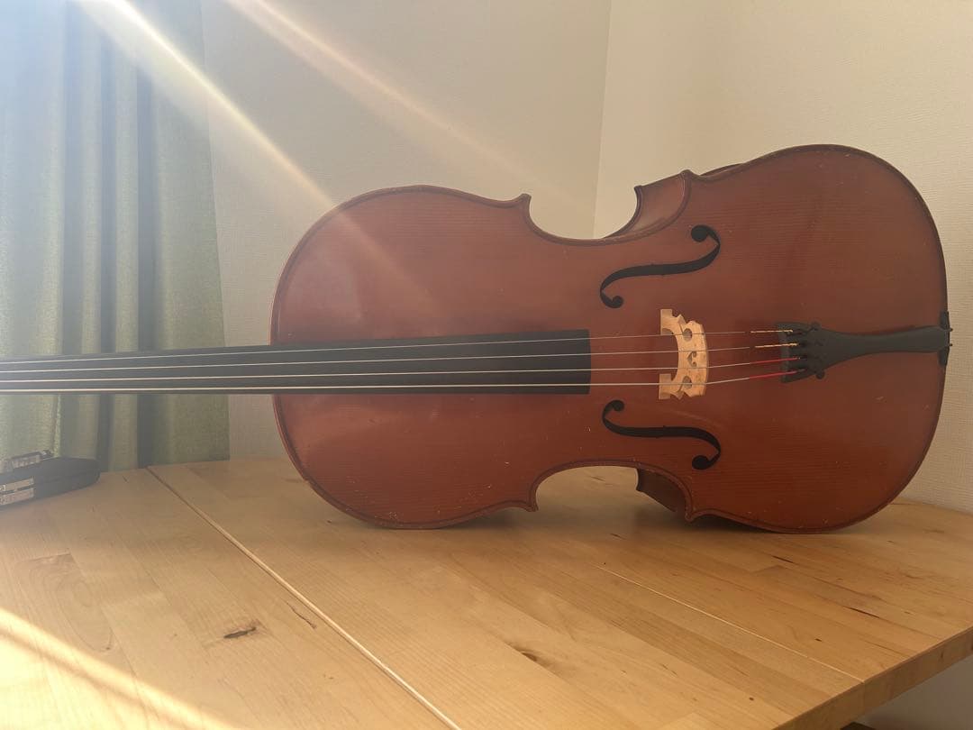 チェロと木製弓、ハードケース付き