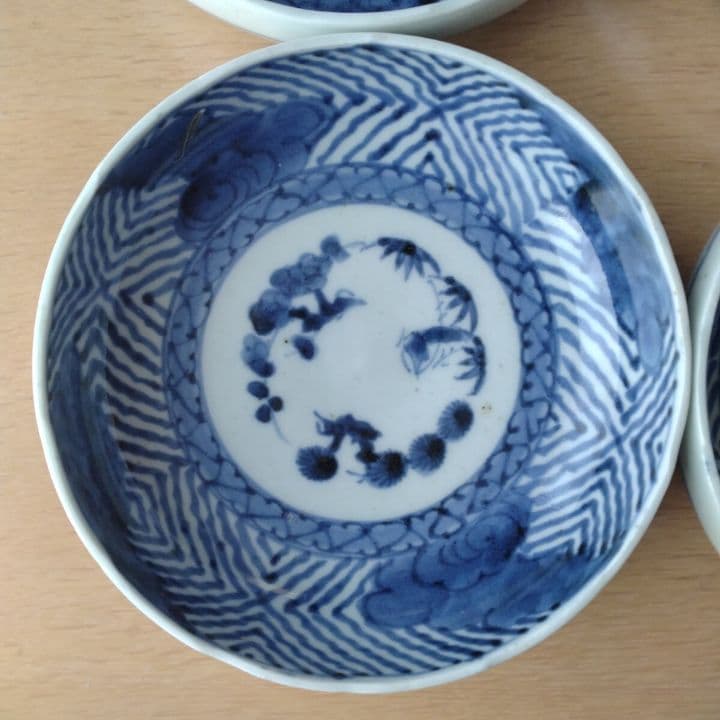 古伊万里染付雲竜檜垣文なます皿江戸時代五客セット