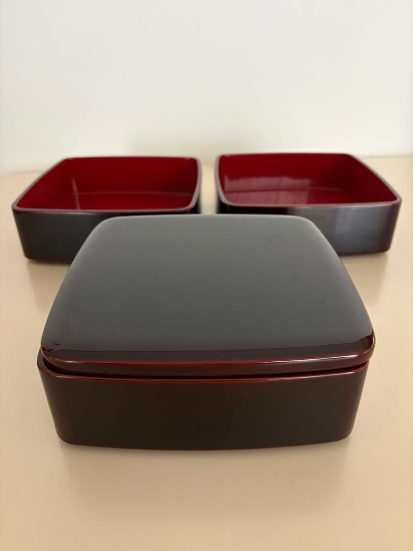 越前漆器　越前塗御重箱（3段重）木箱付　天然木・本漆