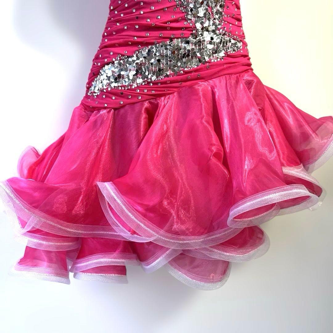 6318★ S ピンク ラインストーン スパンコール ラテンドレス 社交ダンス