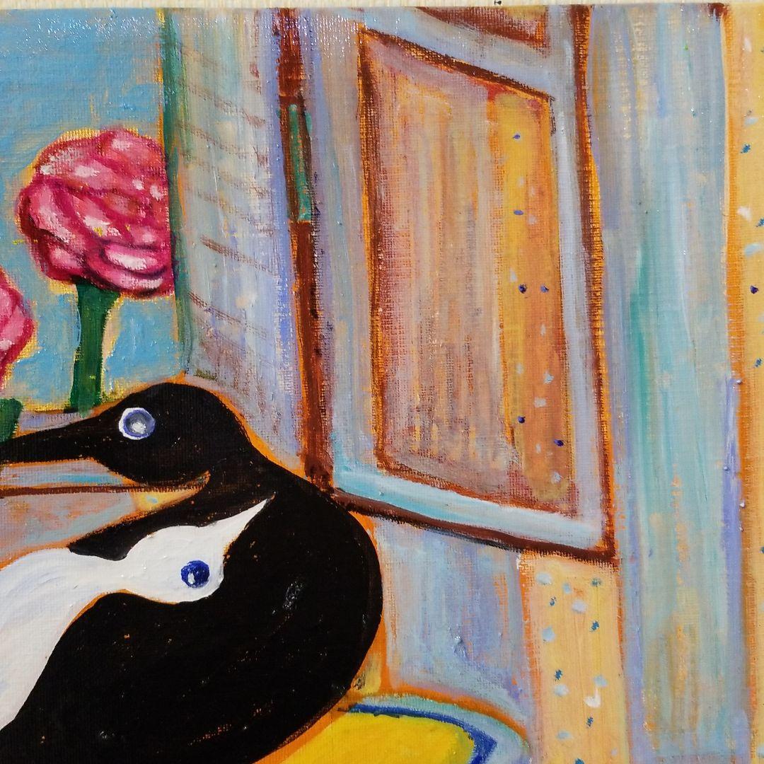 油絵　専用　バラを捧げる鳥 　横53.3cm