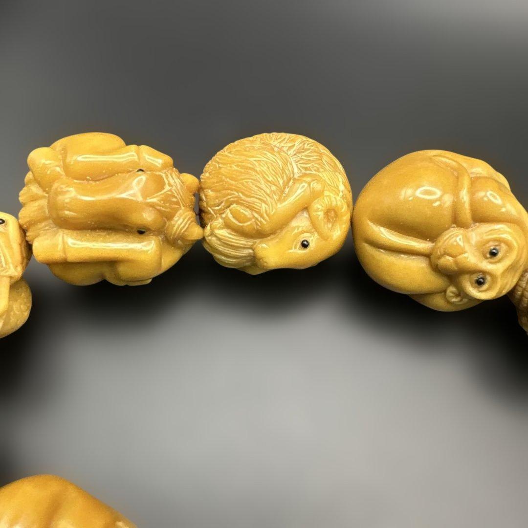 数珠，念珠，動物彫刻，ビーズ 12個セット