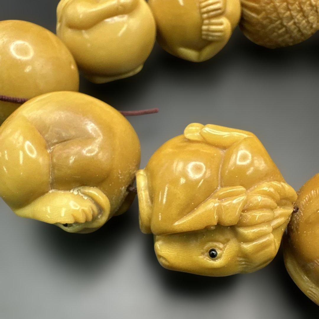 数珠，念珠，動物彫刻，ビーズ 12個セット