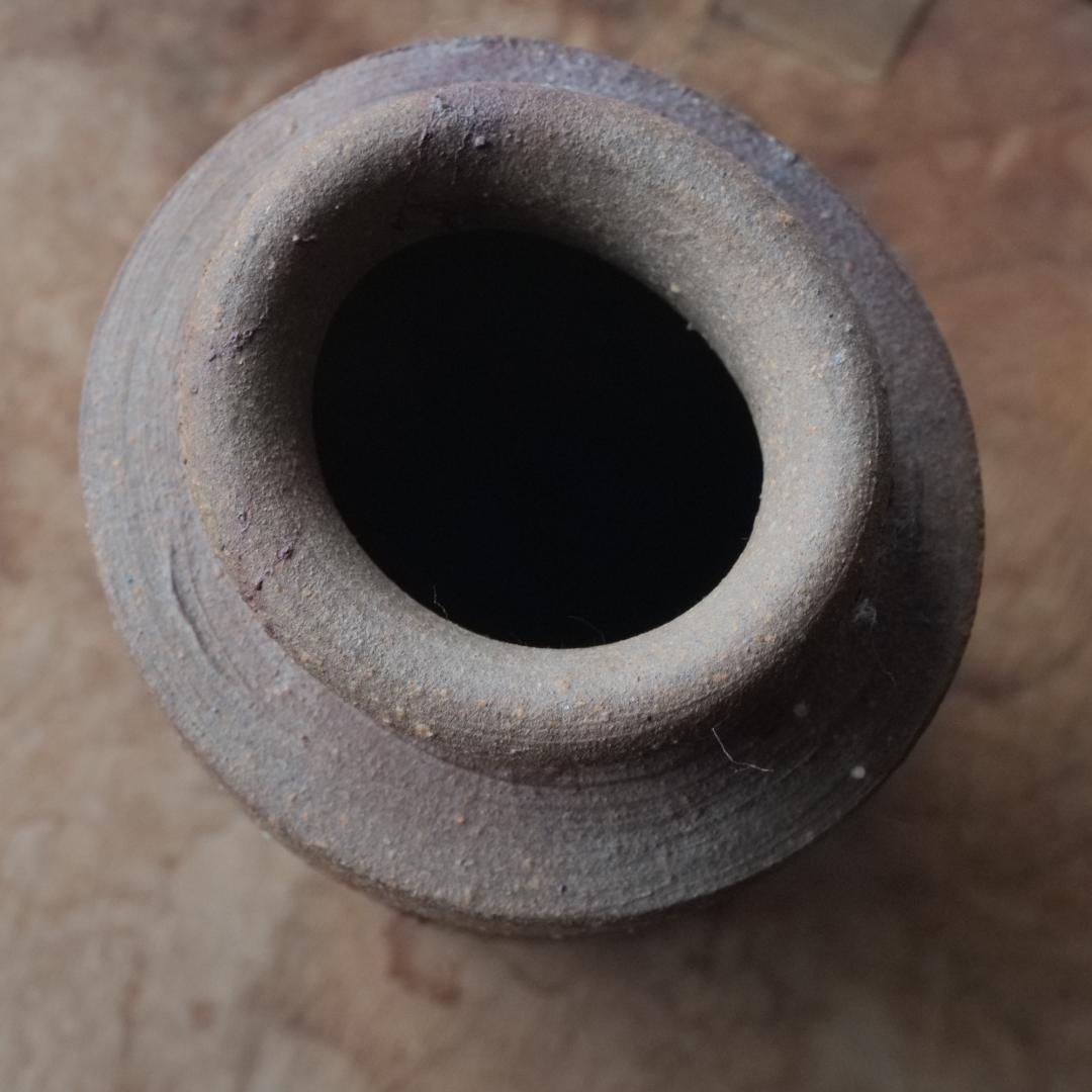 【民藝】備前焼 筒型 花入 花瓶 フラワーベース 作家物