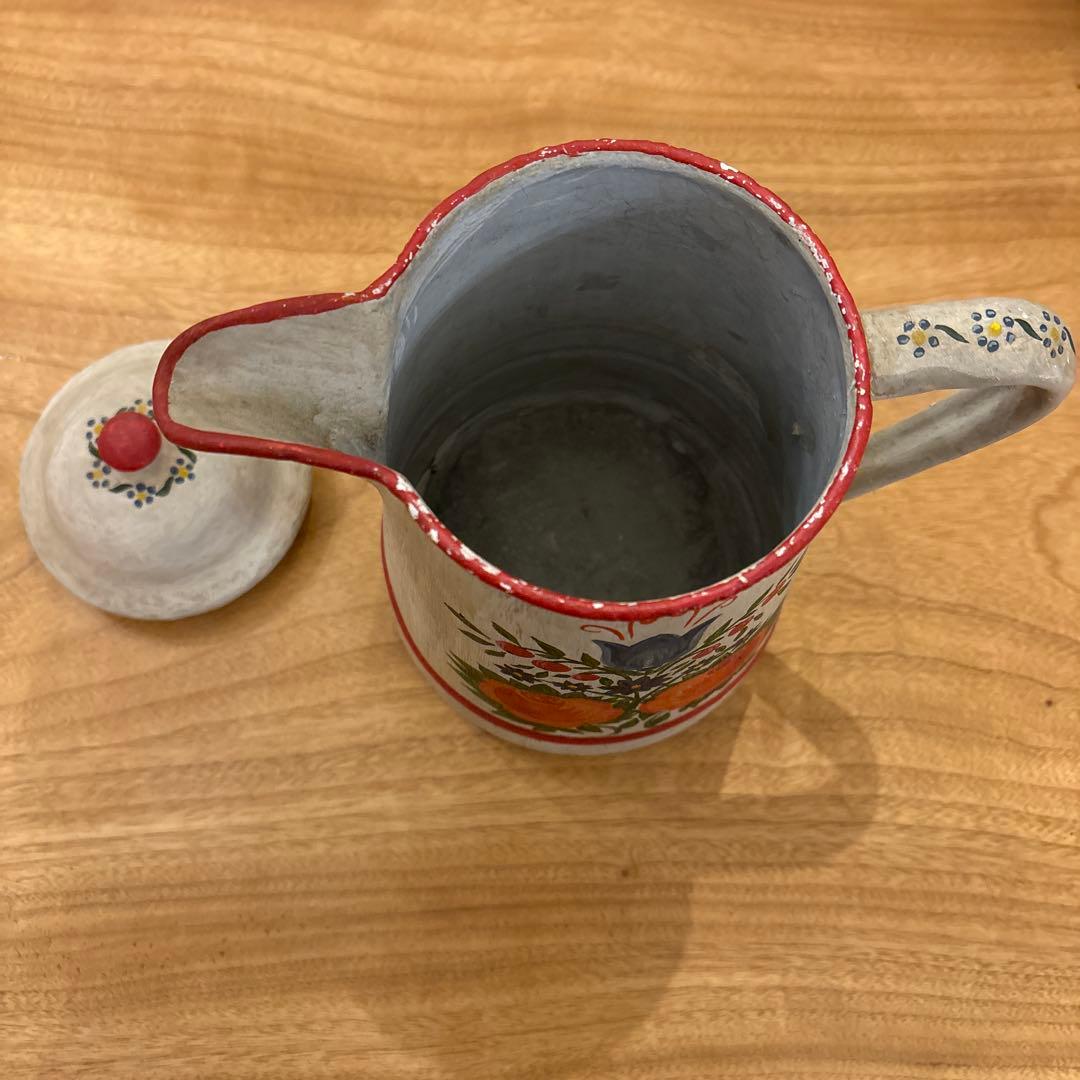 アンティーク　ローズのペイントケトル