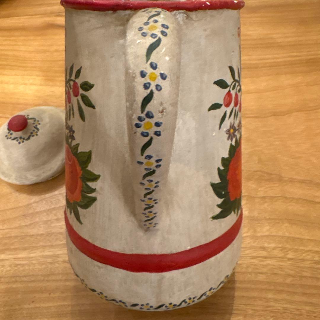 アンティーク　ローズのペイントケトル