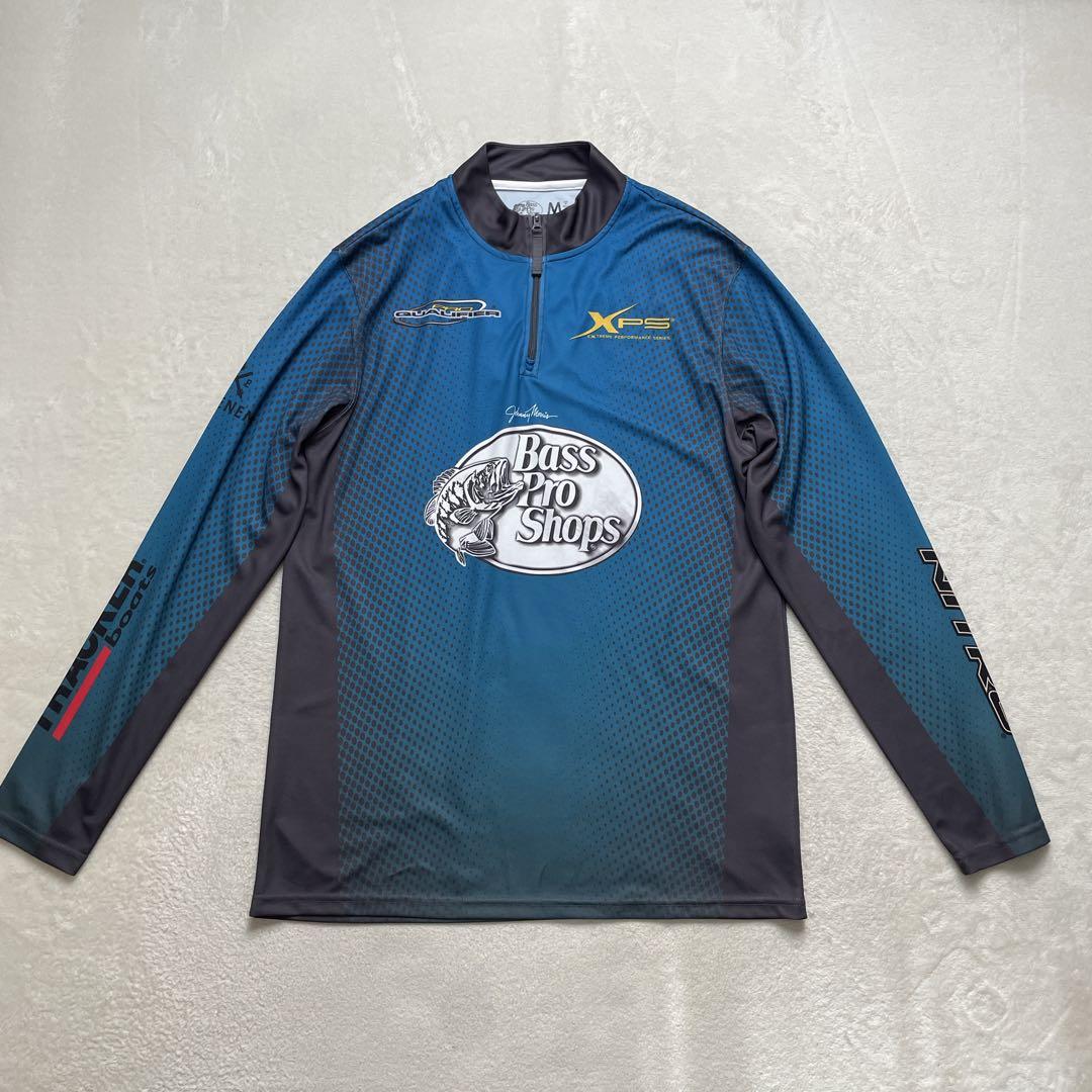 希少　バスプロショップス　フィッシングシャツ青系　長袖　ジップ　L〜XL