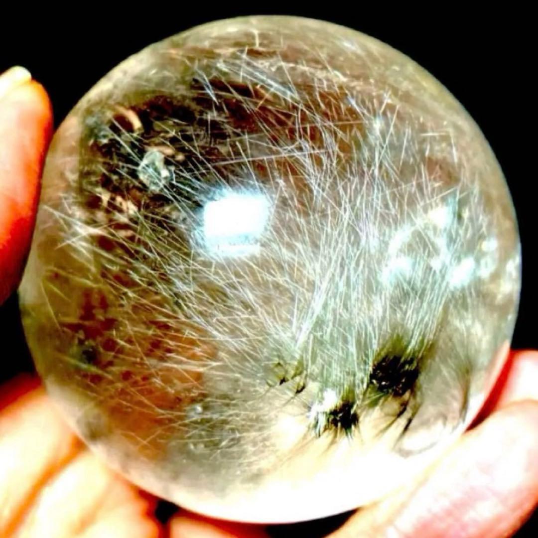 58mm ゴールドルチルクォーツ　丸玉　スフィア　金針水晶