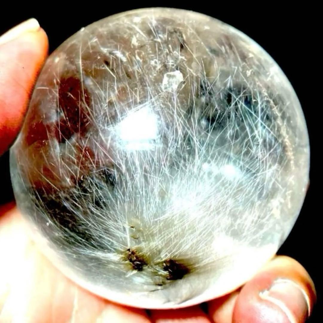 58mm ゴールドルチルクォーツ　丸玉　スフィア　金針水晶