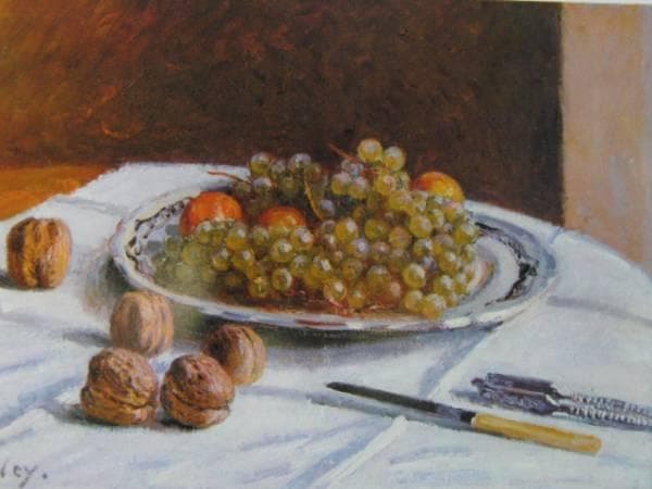 アルフレッド・シスレー、ぶどうとクルミ、希少な額装用画集より、新品高級額装付