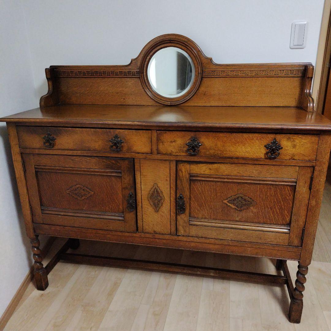 英国アンティーク家具　ミラーバッグサイドボード　オーク材　店舗什器