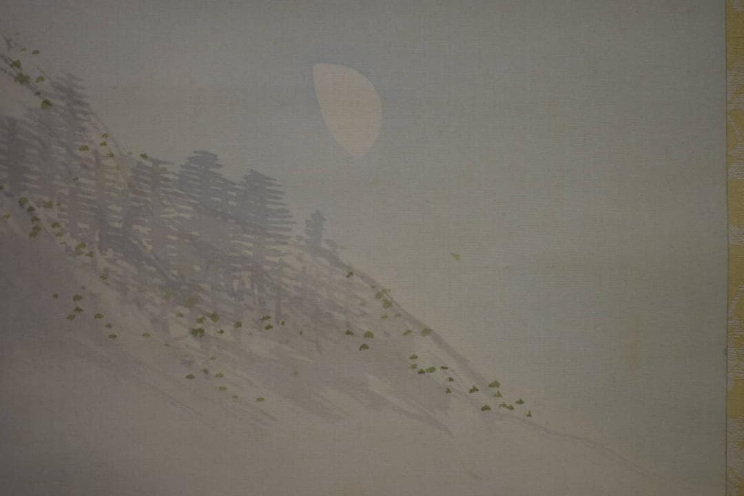 真作/川端玉章/月下山水図/絹表装/布袋屋掛軸HJ-81