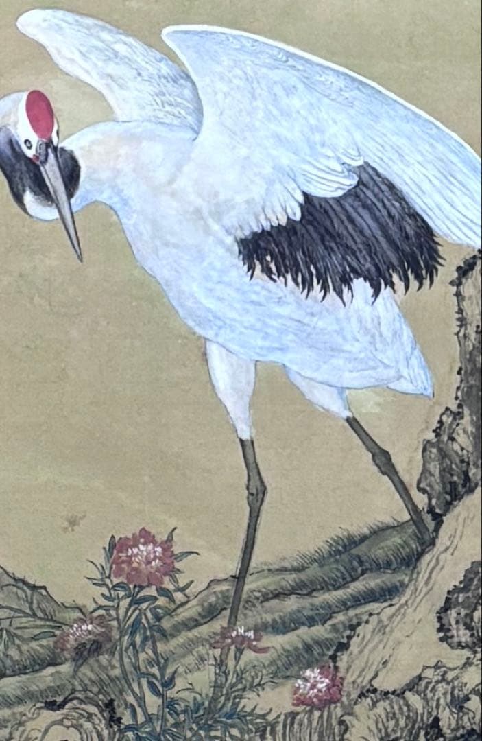 掛軸　水墨画　松鶴図 謝陽画中国　絵画　鶴　松　箱付　張大千大風堂