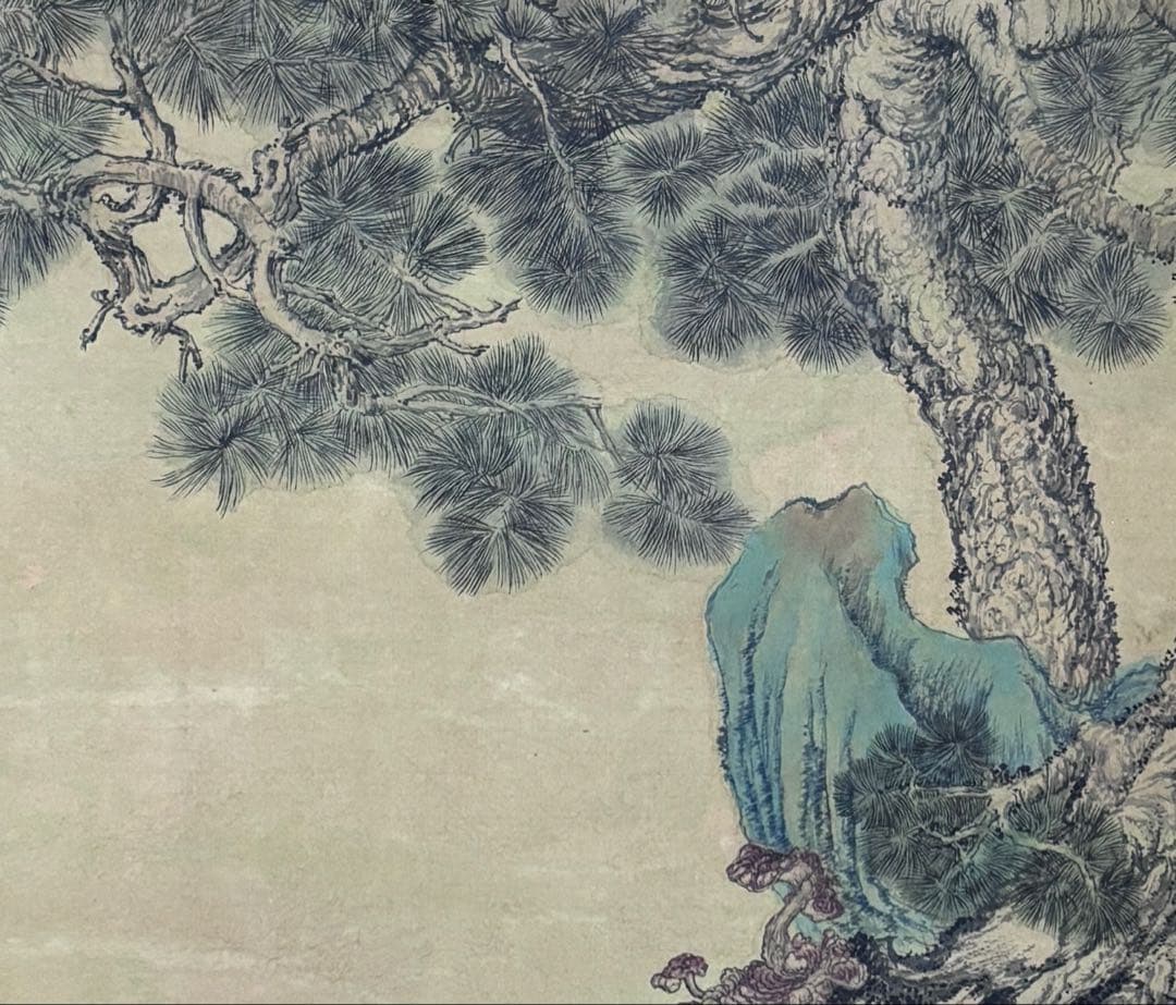 掛軸　水墨画　松鶴図 謝陽画中国　絵画　鶴　松　箱付　張大千大風堂