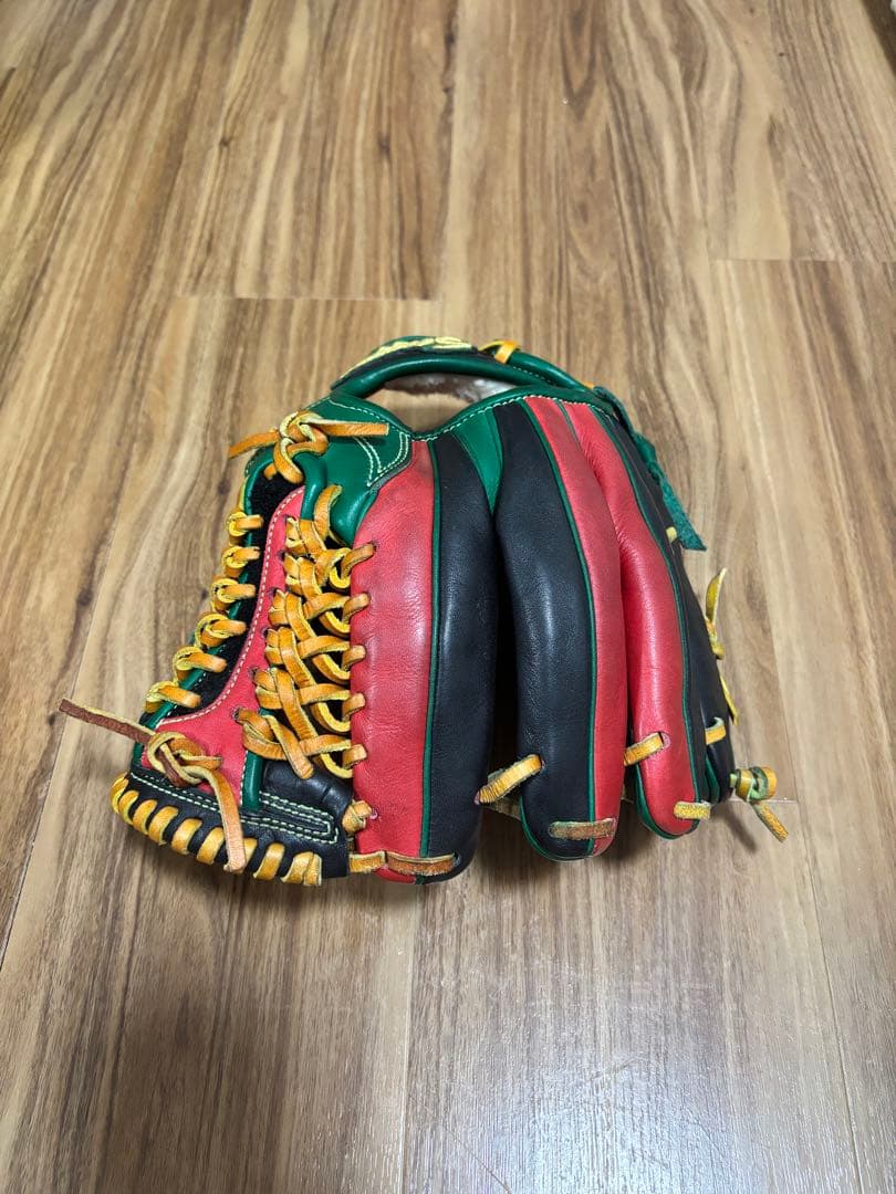 美品 久保田スラッガー 軟式オーダーグラブ 緑/赤/黒