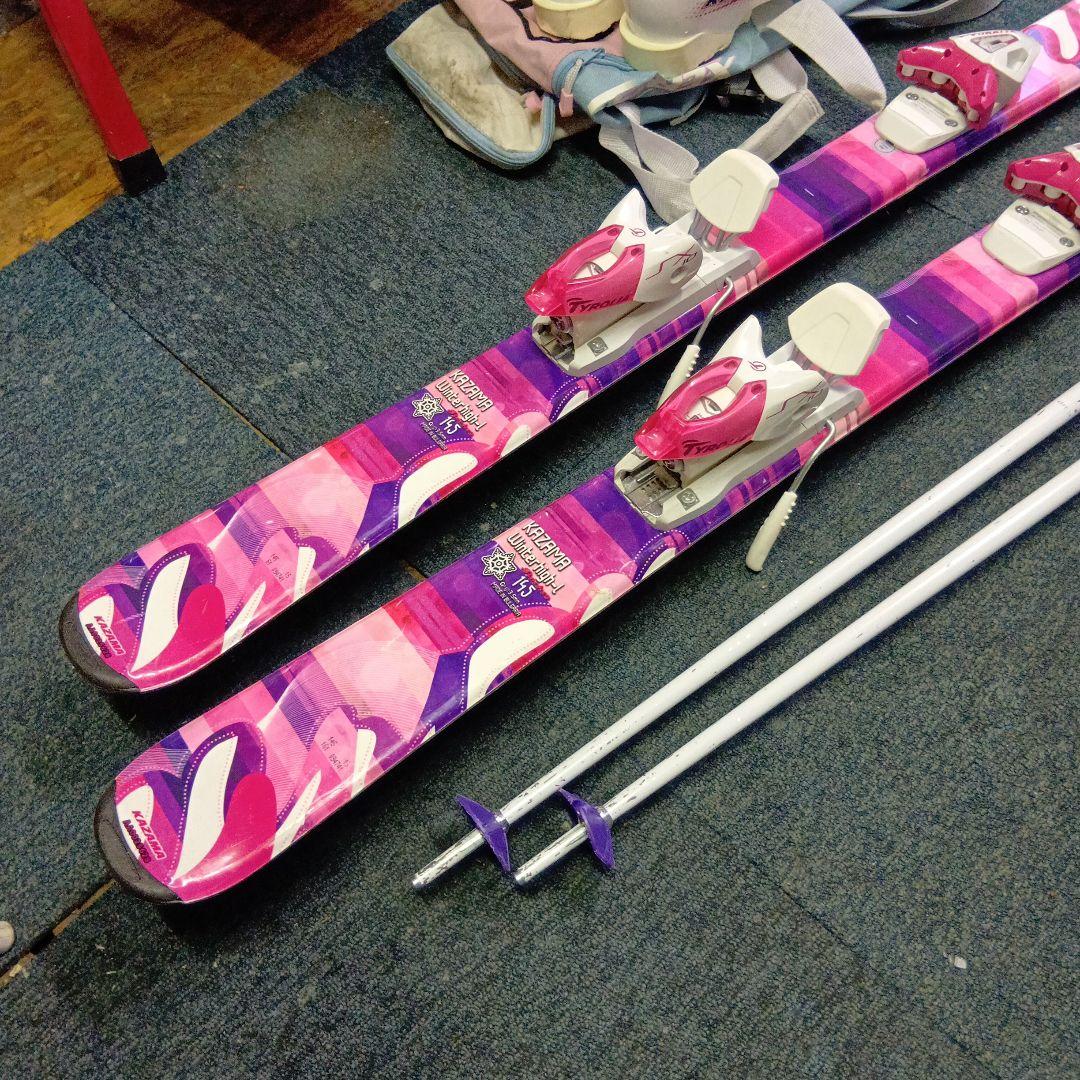 145cmカザマ…メンテナス済 靴24-24,5cmストック付