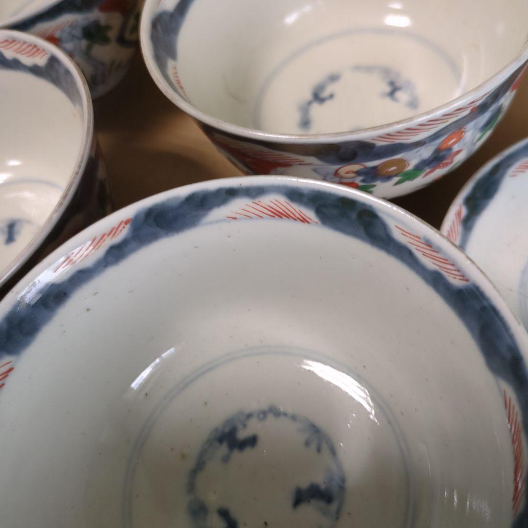 骨董 伊万里 古伊万里 蓋茶碗 色絵 煮物碗 飯碗 　アンティーク　5つ