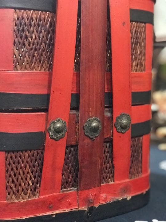 シノワズリ　赤色大籠　アンティーク　古美術　骨董　カゴ　籠　かご 食籠