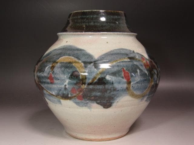 ☆　河井寛次郎　呉須草花図壺　雰囲気ある品です☆y539