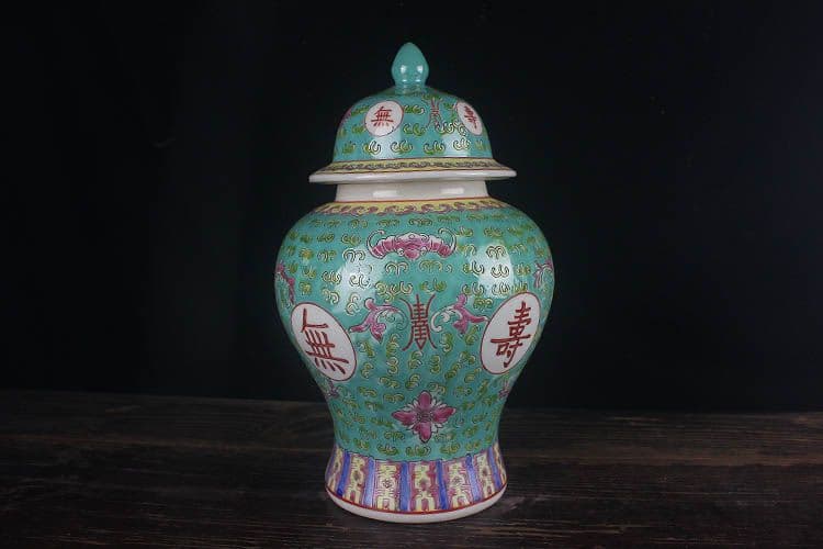 パステル万寿無彊将軍缶 景徳鎮 陶磁器 装飾品 現代工芸品 美術品 置物