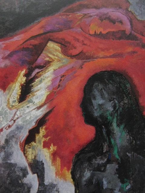 松本俊喬、【焔－943】、希少な額装用画集画、新品高級額 額装付、状態良好