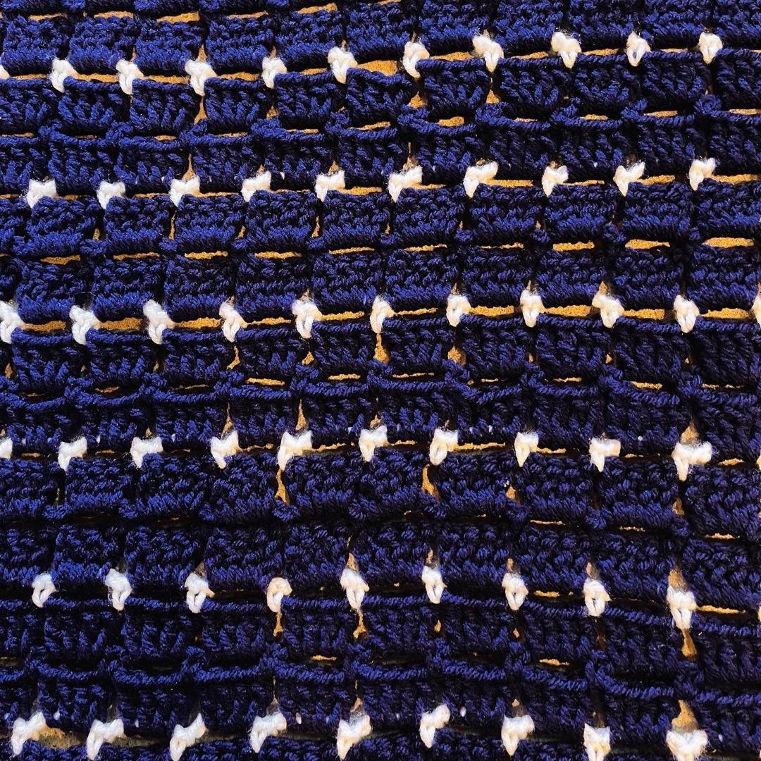 【USA vintage】グラニーブランケット　ネイビー×白