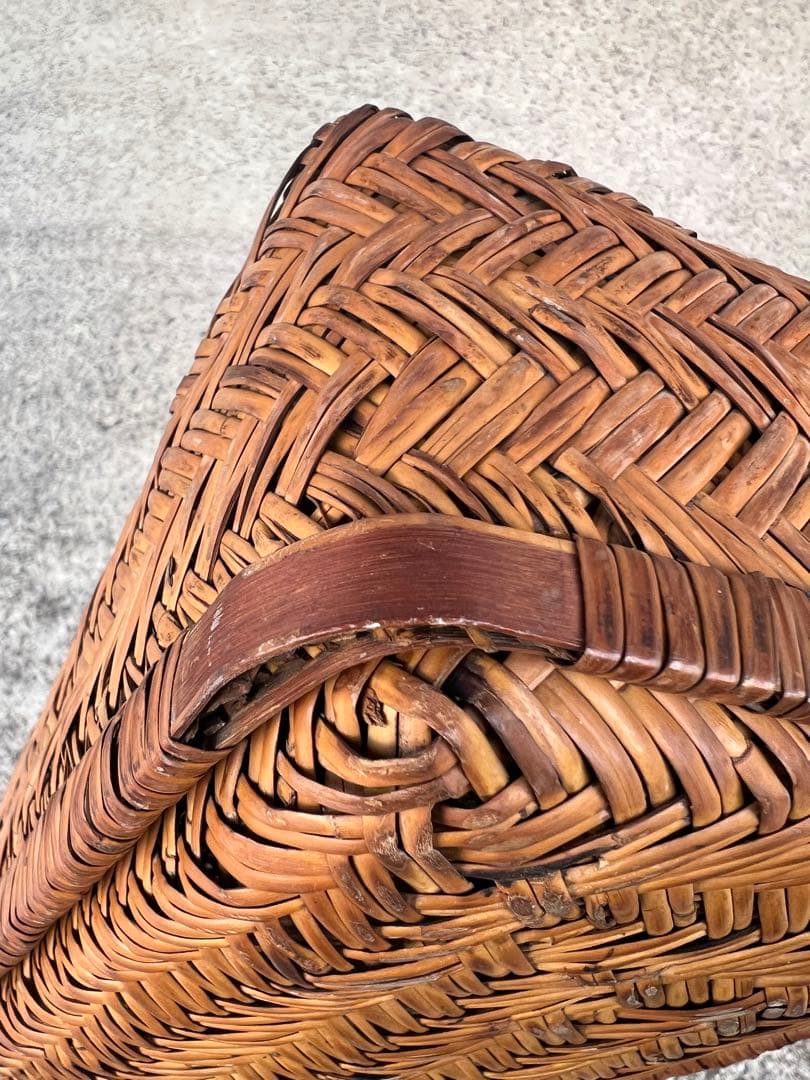 行李 茶箱 弁当箱 文箱 古道具 竹籠 竹かご すず竹 蓋物 古民具 飴色 3