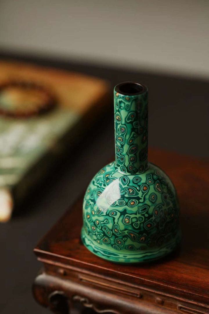 「京都小売店」工芸品　花瓶　壺　飾り　緑　漆芸　和