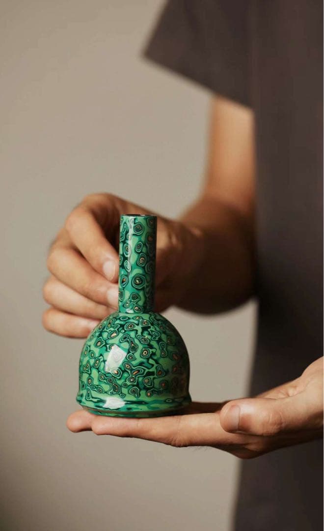 「京都小売店」工芸品　花瓶　壺　飾り　緑　漆芸　和