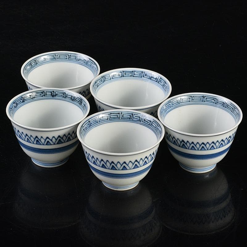 煎茶道具　京焼　清水焼　平安　瑞泉造　青華　煎茶碗　五客　共箱　V　R7223