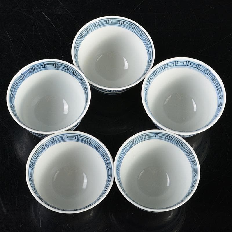 煎茶道具　京焼　清水焼　平安　瑞泉造　青華　煎茶碗　五客　共箱　V　R7223