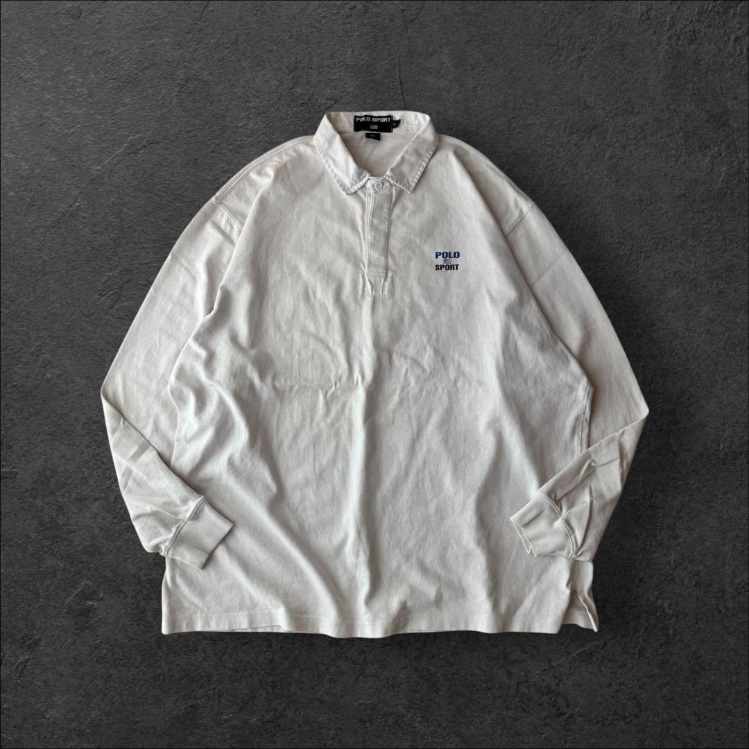 90s POLO SPORT ラガーシャツ XXLバックプリント　アイボリー