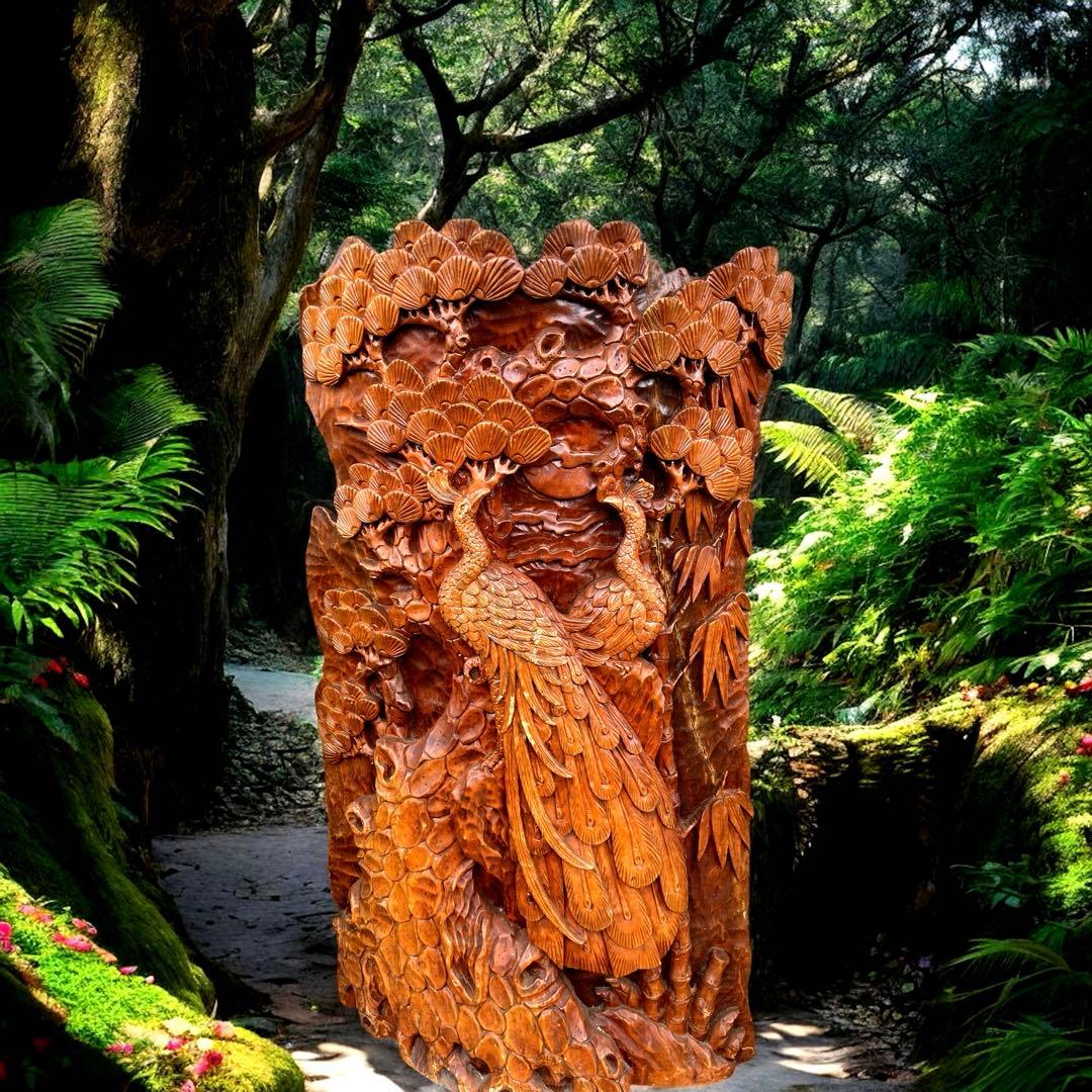 一刀彫⭐️アンティーク⭐️骨董⭐️衝立⭐️天然木⭐️孔雀⭐️重量物‼️‼️