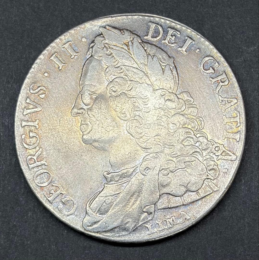 英国 ジョージ2世 LIMA刻印 アンティーク銀貨 クラウン級