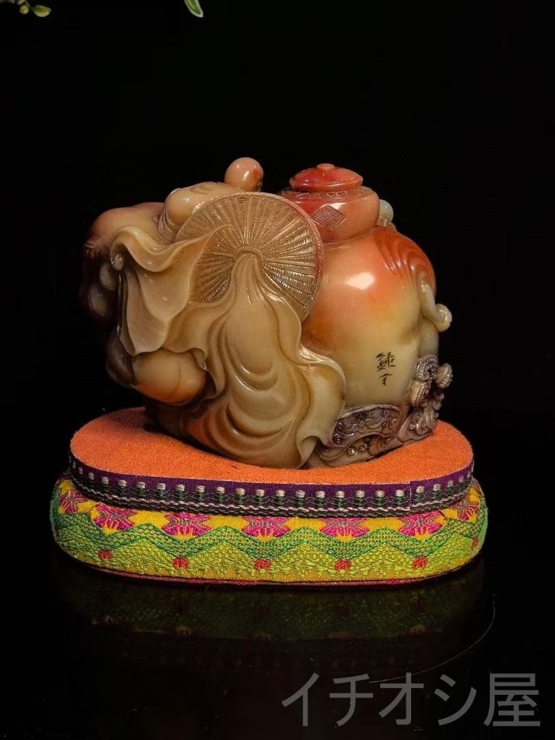 【鴻運当頭・童子送宝】印章・寿山石の置物・钝丁作款｜文房具｜印材｜細密彫｜案頭