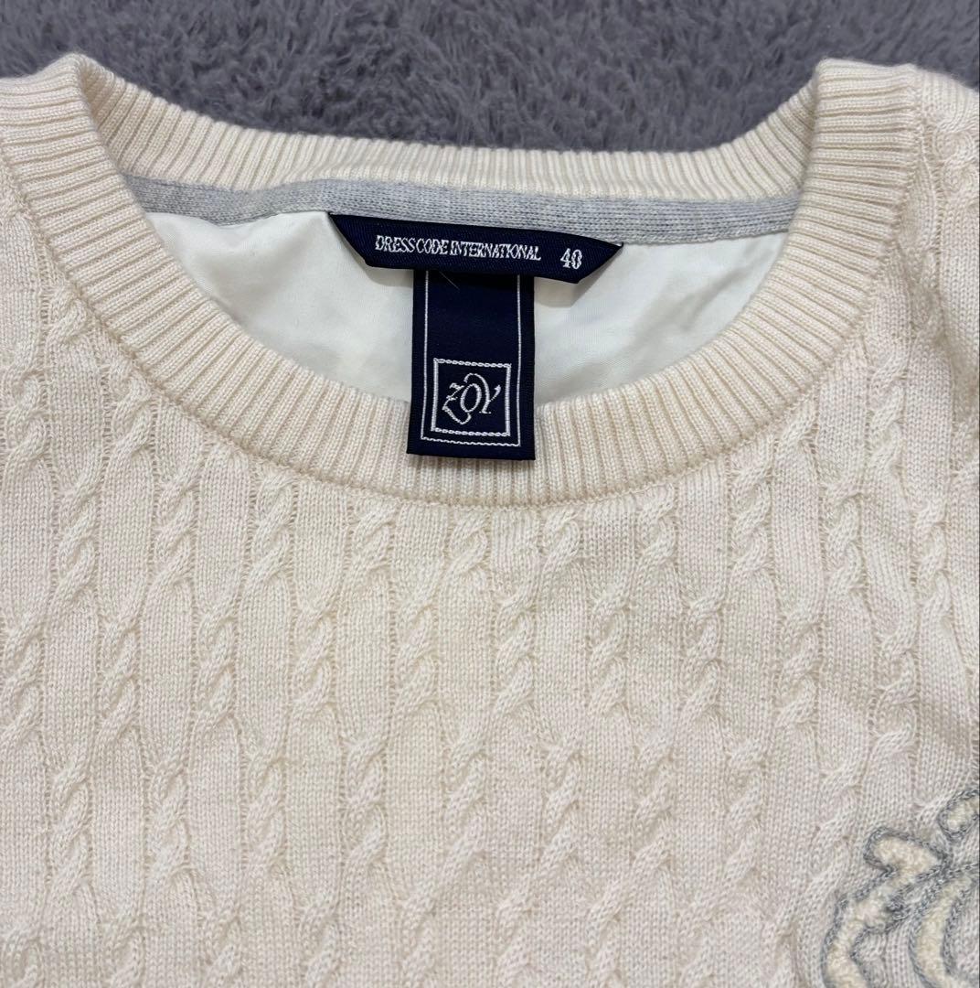 【美品】ZOY ゾーイ　ゴルフウェア　長袖ニット　羊毛100％　サイズ40 白