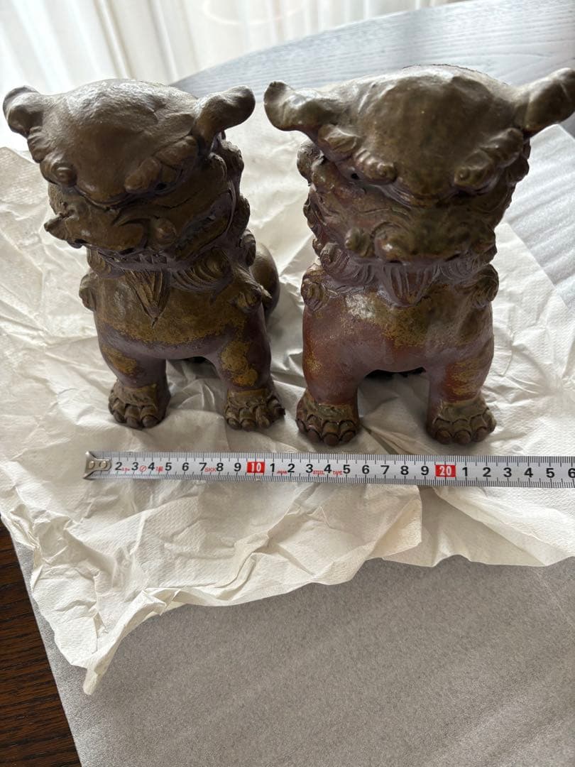 沖縄シーサー 陶器 置物 ペア ヴィンテージ 魔除け 縁起物