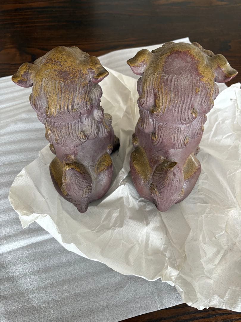 沖縄シーサー 陶器 置物 ペア ヴィンテージ 魔除け 縁起物