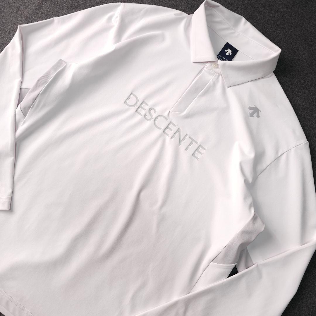 近年モデル【デサントゴルフ】ロゴネーム 長袖ゴルフポロシャツ O LL 白
