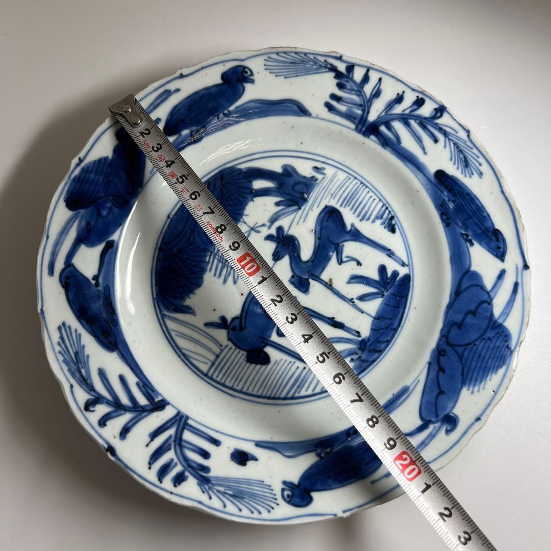 中国明時代　古染付鹿文七寸皿　直径約21㎝　東Y7-1024☆2F