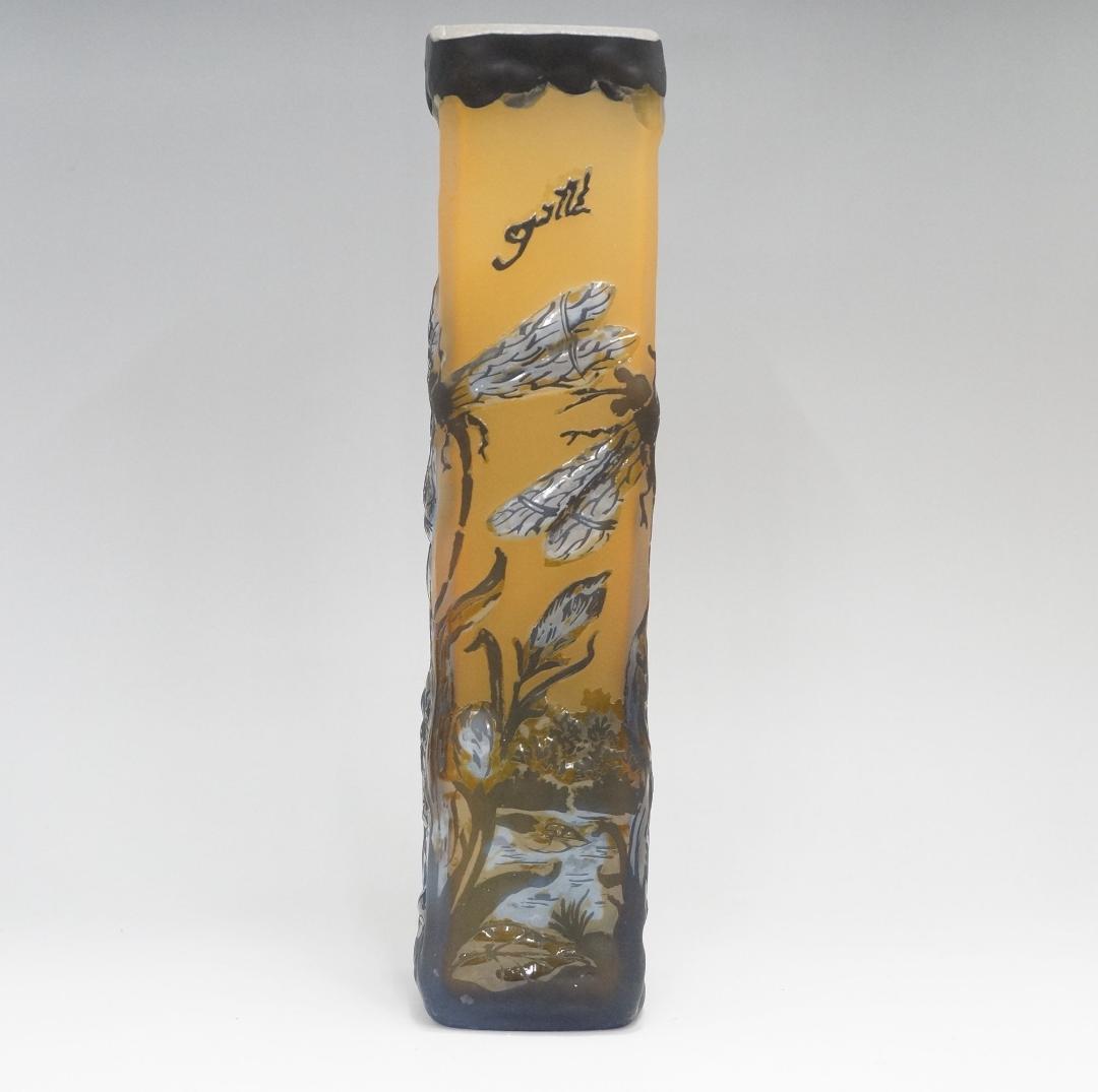 【証明書】 エミール　ガレ　特大　蜻蛉文　花器　花瓶　技法スフレ　被せガラス