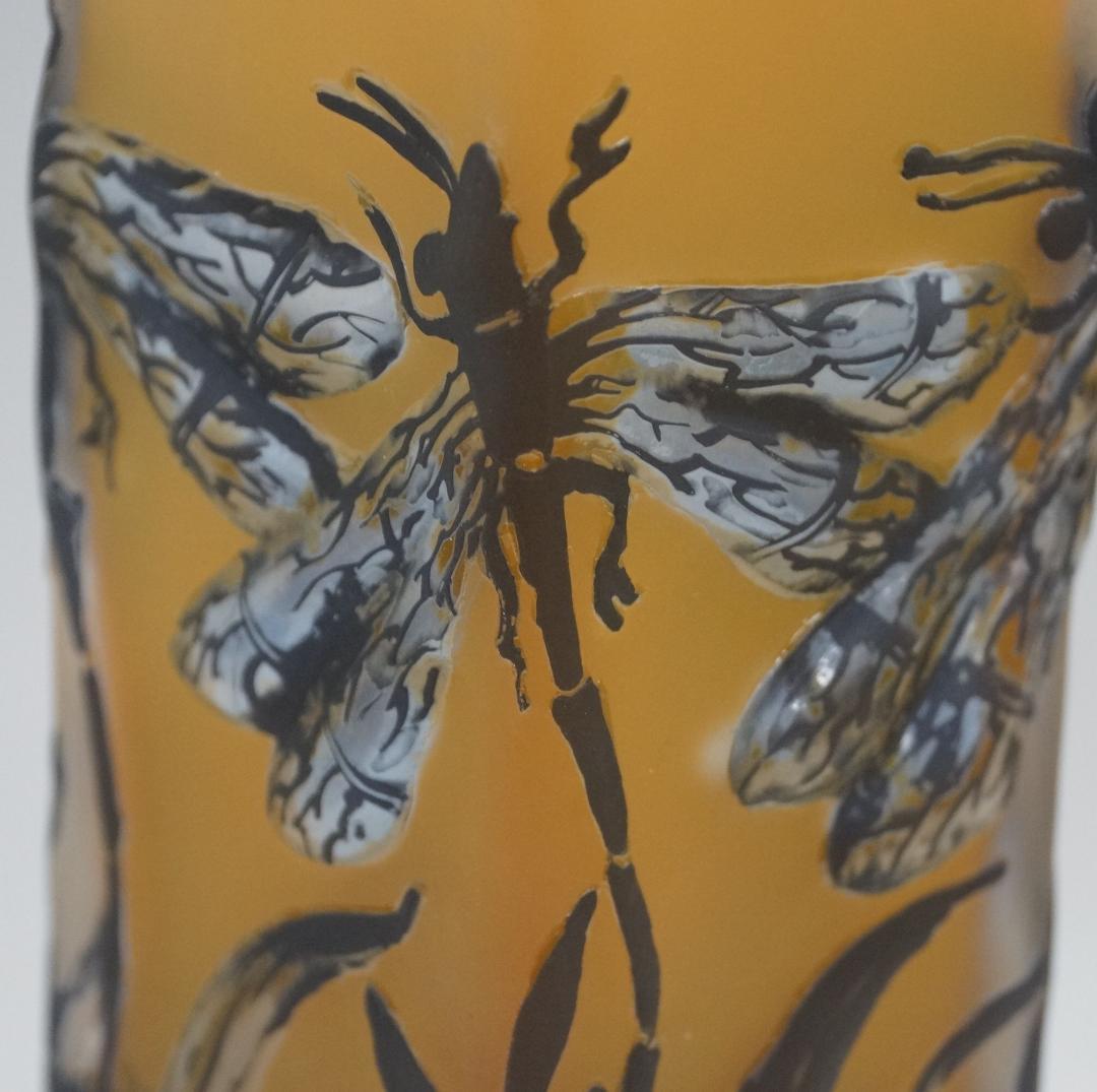 【証明書】 エミール　ガレ　特大　蜻蛉文　花器　花瓶　技法スフレ　被せガラス