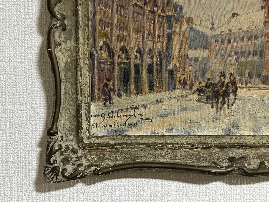 ワルシャワのフレタ通り 油彩画 サイン入 F2号