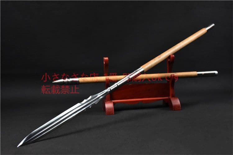 木柄竜胆亮銀槍白金 古兵器 武具 刀装具 日本刀 模造刀