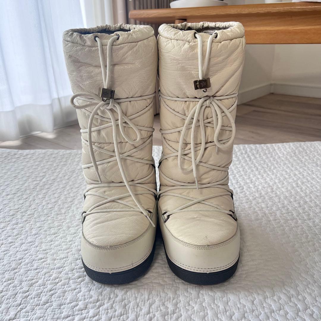 モンクレール スノーブーツ ナイロン ロングブーツ 40 ホワイト